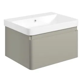 Vasca luogo 605mm Wall Hung 1 Drawer Basin Unit & Basin - Matt Latte 