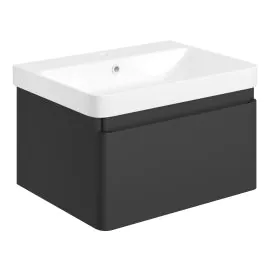Vasca luogo 605mm Wall Hung 1 Drawer Basin Unit & Basin - Matt Black 