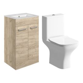 Vasca Forte 510mm Floor Standing Unit & Close Coupled WC Pack - Oak