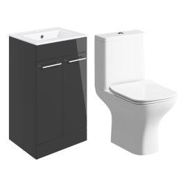 Vasca Forte 510mm Floor Standing Unit & Close Coupled WC Pack - Anthracite Gloss