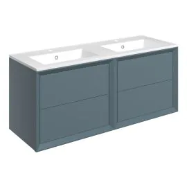 Vasca Punto 1210mm Wall Hung 4 Drawer Basin Unit & 2TH Thin Edge Basin - Matt Storm Blue 