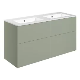 Vasca Sicily 1210mm Wall Hung 4 Drawer Basin Unit & 2TH Basin - Matt Olive Green 