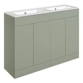 Vasca Sicily 1210mm Floor Standing 4 Door Basin Unit & 2TH Basin - Matt Olive Green 