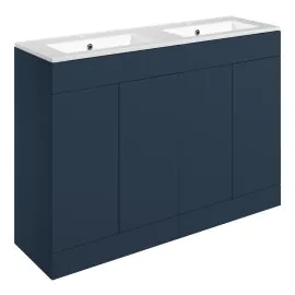 Vasca Sicily 1210mm Floor Standing 4 Door Basin Unit & 2TH Basin - Matt Deep Blue 