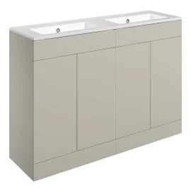 Vasca Sicily 1210mm Floor Standing 4 Door Basin Unit & 2TH Basin - Matt Latte 