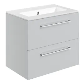 Vasca Forte 610mm Wall Hung 2 Drawer Basin Unit & 0TH Thin Edge Basin - Grey Gloss 
