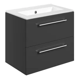 Vasca Forte 610mm Wall Hung 2 Drawer Basin Unit & 0TH Thin Edge Basin - Anthracite Gloss 