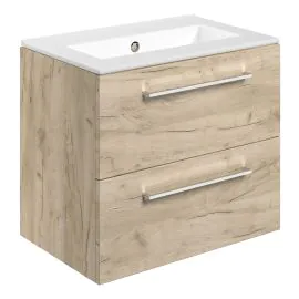 Vasca Forte 610mm Wall Hung 2 Drawer Basin Unit & 0TH Thin Edge Basin - Oak 