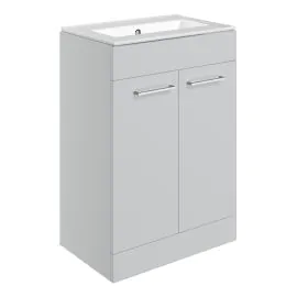 Vasca Forte 610mm Floor Standing 2 Door Basin Unit & 0TH Thin Edge Basin - Grey Gloss 