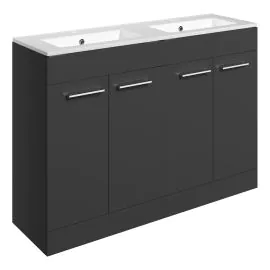 Vasca Forte 1210mm Floor Standing 4 Door Basin Unit & 2TH Thin Edge Basin - Anthracite Gloss 