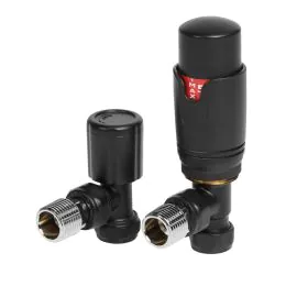 Vasca Round Thermostatic Matt Black Radiator Valves - Angled