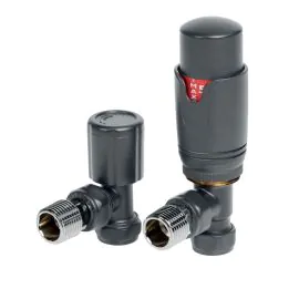 Vasca Round Thermostatic Anthracite Radiator Valves - Angled