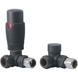 Vasca Round Thermostatic Anthracite Radiator Valves - Corner