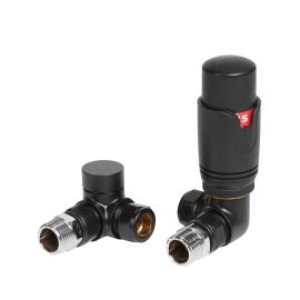Vasca Round Thermostatic Matt Black Radiator Valves - Corner
