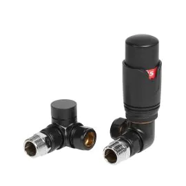 Vasca Round Thermostatic Matt Black Radiator Valves - Corner