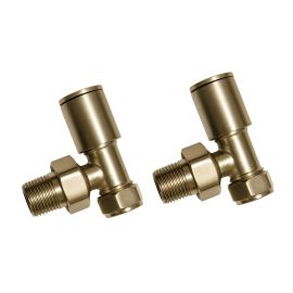 Vasca Patterned Brushed Brass Radiator Valves - Angled