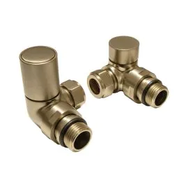 Vasca Patterned Brushed Brass Radiator Valves - Corner