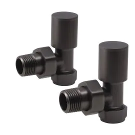 Vasca Patterned Matt Black Radiator Valves - Angled