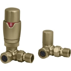 Vasca Round Thermostatic Brushed Brass Radiator Valves - Corner