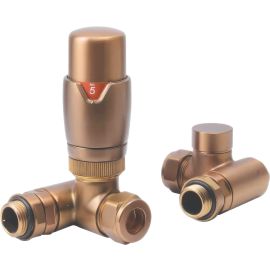 Vasca Round Thermostatic Brushed Bronze Radiator Valves - Corner