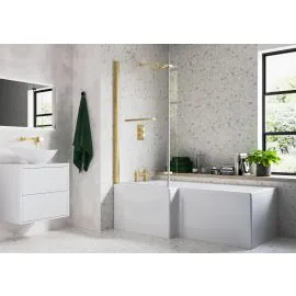 Vasca 815x1500mm L Shape Bath Screen (6mm) - Brushed Brass