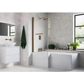 Vasca 815x1500mm L Shape Bath Screen (6mm) - Brushed Bronze