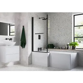 Vasca Angolo L Shape SUPERCAST 1700x850x560mm 0TH Shower Bath Pack (LH) - Matt Black
