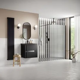 Envy Trend 1200mm Fluted Wetroom Panel & Support Arm - Black
